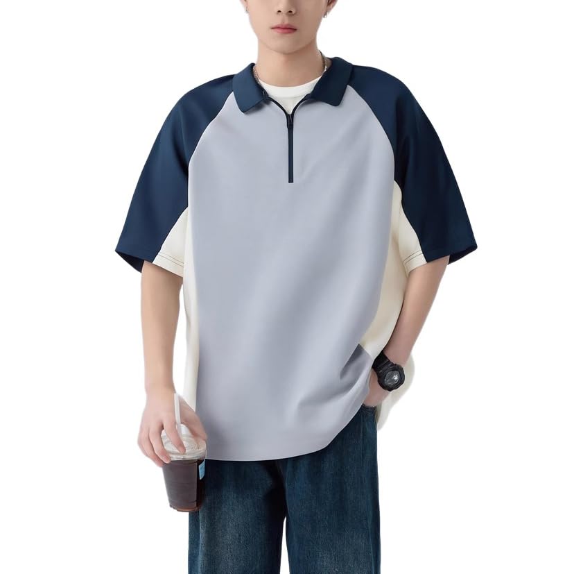 Chemise demi-fermeture éclair hommes à manches courtes style collège et séchage rapide
