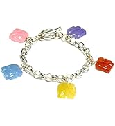 Regalia by Ulti Ramos 925 Sterling Silver Multi Color Genuine Jade Elephant Charm Bracelet