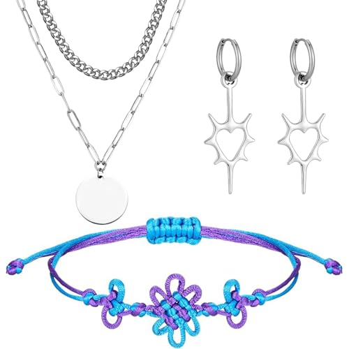 Kigeli Halloween Kpop Cosplay Costumes Accessories with Friendship Matching Knot Bracelets Necklace Earrings Bracelet Halloween Kpop Singer Cosplay Outfit Accessories for Girls