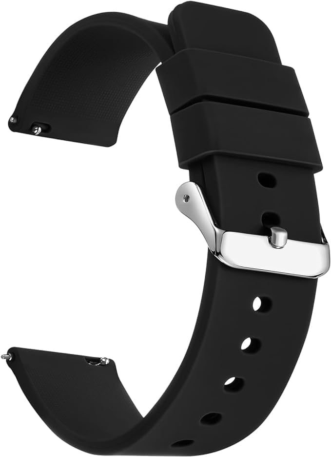 Silicone Watch Band, 19mm 20mm 22mm, Quick Release Soft Rubber Sport Strap, Waterproof with Black Stainless Steel Buckle
