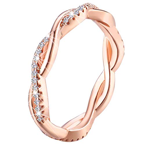 Brishow Rose Gold Twisted Rope Shape Rings Band Promise Eternity Wedding Bands Zircon Diamond Ring for Women and Girls US Code 6-10 (Size 10)