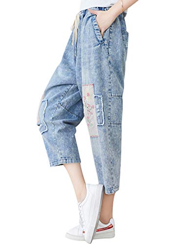 Women's Drawstring Pants Denim Jeans Harem Pants with Pockets3