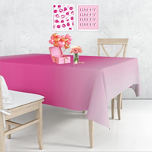 Pink Blume Nappes Rose Vif 54'x108' Dégradé Rose Rose Blanc Tissu Couverture de Table pour Filles Anniversaire Bachelorette Fiançailles Mariage Douche Nuptiale Saint Valentin Flamingo Thème Fête Décor