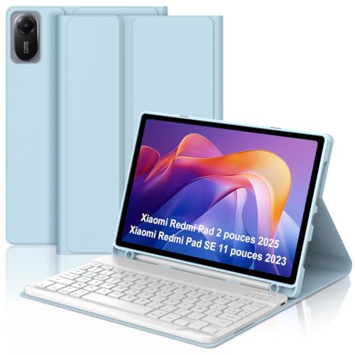 Funda con teclado para Redmi Pad 2 11 pulgadas 2025 AZERTY francés y soporte para lápiz azul