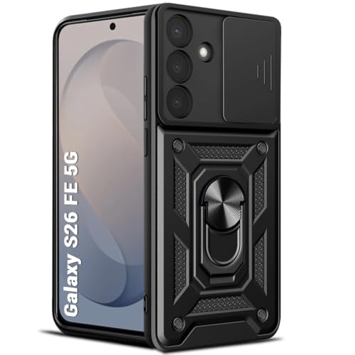 Image of TheGiftKart Tough Armor Bumper Back Cover Case for Samsung Galaxy S26 FE 5G | Sliding Camera Cover, KickStand & Ring Holder | 360 Degree Protection Back Cover Case for Samsung S26 FE (PC & TPU, Black)