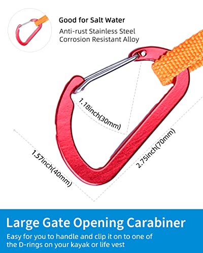 Image of OCEANBROAD Kayak Paddle Leash with D-Ring Stretchable Bungee Strap Lanyard Rope for SUP Kayaking Boating Canoeing Fishing Pole Rod 4-7 Feet Orange 2 Pack