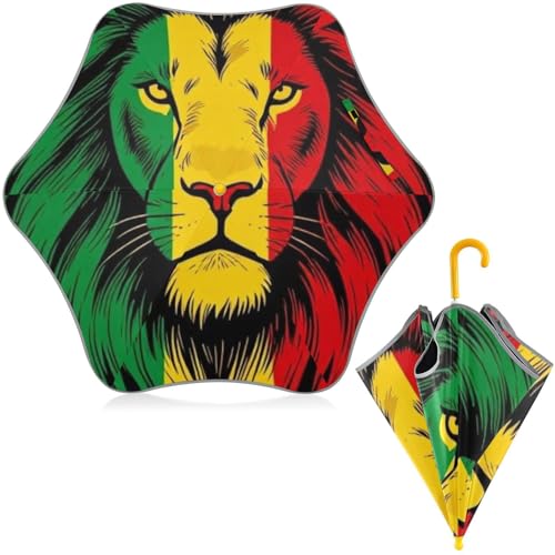 Paraguas para niños Rasta Reggae con bandera de león y mango de gancho