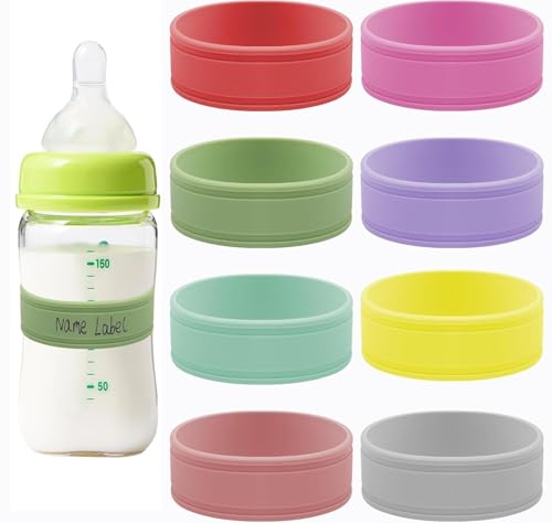 8PCS Silicone Baby Bottle Labels for Daycare - Reusable Writable Bottles Name Bands, Anti-Slip Bottle-Labels for Babies Bottles for Daycare to Write Name/Date Label