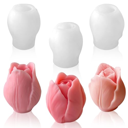 Moule à Bougie en Silicone en Forme de Tulipe, 3 Pièces Moule à Bougie en Silicone en Forme de...