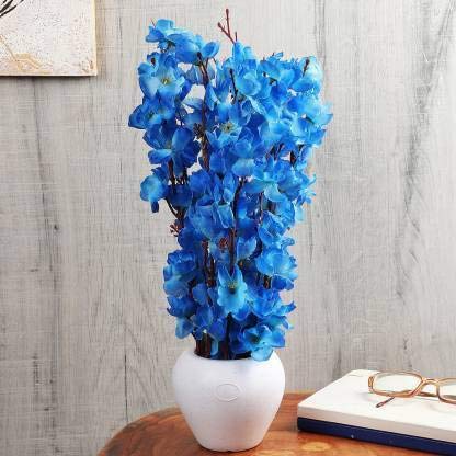 ENDECOR Blue Cherry Blossom Artificial Flower with Pot (16 inch)
