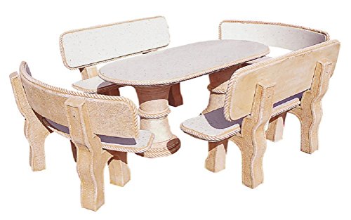 AnaParra Conjunto DE Mesa EN Piedra Oval con RESPALDOS 194cm.con Azulejos Mod.Sauce
