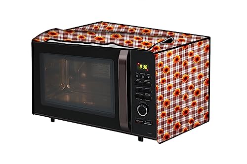 Image of The Furnishing Tree PVC Waterproof Microwave Oven Cover Compatible for Morphy Richards 20 L Solo 20MS Gingham Floral Pattern Coffee