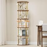 ALLSTAND 5 Tier Rotating Bookshelf, 360 ° Display Stackable Spinning Bookshelf Tower, Narrow Space Saving Tall Floor Standing Swivel Bookcase Corner Storage Organizer for Bedroom, Living Room, Gold