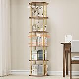 ALLSTAND 5 Tier Rotating Bookshelf, 360 ° Display Stackable Spinning Bookshelf Tower, Narrow Space Saving Tall Floor Standing Swivel Bookcase Corner Storage Organizer for Bedroom, Living Room, Gold
