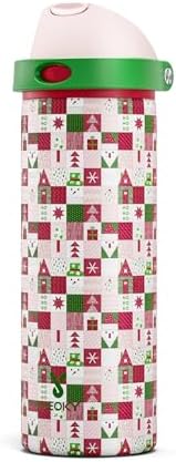 24 oz Insulated Water Bottle for Christmas: Meoky Stainless Steel Xmas Water Bottle with 2-in-1 Straw and Spout Lid - Leak Proof, Fits in Car Cup Holder, Christmas Gifts for Women Men, Santa Wishes