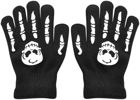Gants Squelette Halloween Enfant – Phosphorescents, Noir, 5-12 Ans, Pour Cosplay