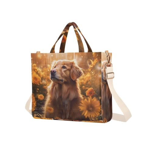 Golden Retriever Dog Corduroy Women Tote Bag, Handbag Purse with Detachable Strap Small Size2