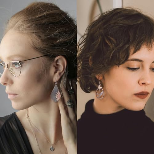 16 Pairs Earrings for Women Trendy, Funtopia Boho Dangle Earrings for Women, Vintage Statement Sunflower Round Geometric Earrings Wooden Leather Bohemian Earrings3