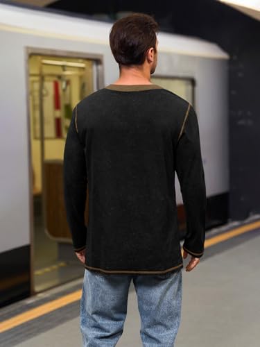 Yousify Mens Henley Shirt Long Sleeve Casual Cotton Basic T Shirts Button Washed Retro Lightweight Tee Tops3