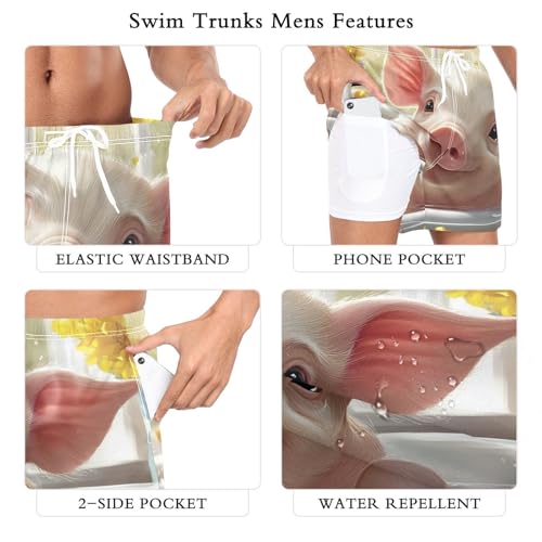 Pig Bathtub Cute Mens Swim Trunks with Liner, Cool Quick Dry Beach Swim Shorts, Swimwear Bathing Suits S3