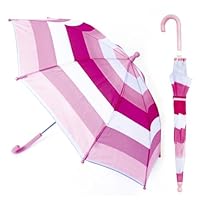 A2Z 4 Kids Girls Walking Umbrella Monochromatic Pink Rainbow Stripes Fashion Stick Umbrellas Lightweight Waterproof 8 Panels Brolly Plastic Crook Handle Sun Rain Tear Resistant 38cm Radius Canopy