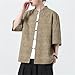 Cotton Linen Shirt Tang Suit One Word Button Short Sleeve Chinese Style Men Tops Male Loose Casual Kung Fu Outfit Shirt 5XL(Grey,L)