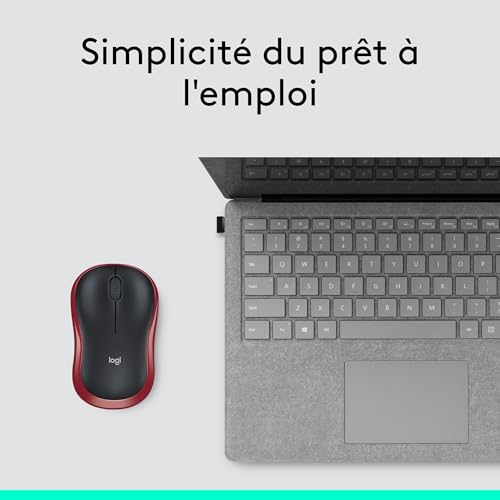 Logitech M185 Souris Sans Fil, 2.4 GHz avec Mini Récepteur USB, Longévité de la Pile 12 Mois, Résolution du Capteur 1000 PPP, Ambidextre, Compatible PC, Mac, Ordinateur Portable - Rouge