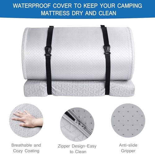 Memory Foam Camping Mattress Pad 3 Inch Thick, Portable Sleeping Pad with Waterproof Cover, Portable Roll Up Cot Mattress Pad Floor Mat for Travel Truck Bed Tent 72" x 24"x 3"