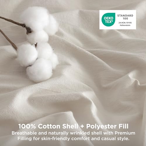 Image of Bedsure Comforter Set Twin Size - Cotton Fabric with Microfiber Inner Fill, Linen Color PureWoven Soft Bed Set for All Seasons, 2 Pieces, 1 Comforter (68 inch x 88 inch) and 1 Pillow Case (20 inch x 26 inch)