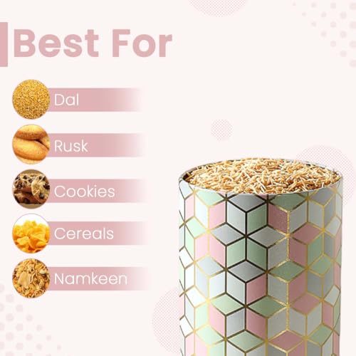 Image of Maroc Collection Airtight Kitchen Container Set| 850ML- Set of 4| Food Grade Metal Storage Jars for Rusk, Cookies, Candies & Snacks| Leakproof, Moist-Proof Canisters| Moroccan Pink Pastel