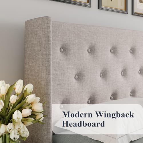 image for Allewie King Size Lift Up Storage Bed, Button Tufted Headboard with Wi