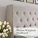 Allewie Queen Size Lift Up Storage Bed, Button Tufted Headboard with Wingback, Hydraulic Support, No Box Spring Needed, Light Beige