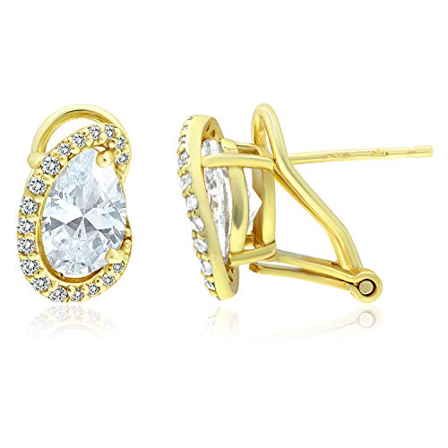 Boucles d'oreilles argent 925 de prestige et oxyde de zirconium ovale coupe halo