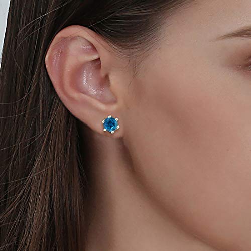 Agvana 14K Solid Gold Diamond Cut Solitaire Genuine Aquamarine Topaz Tiny Stud Earrings for Women Birthstone Jewelry Anniversary Birthday Gifts for Women Mom Wife Her, Size 5mm2