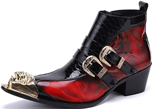 Santimon Mens Chelsea Boots Dress Casual Party Western Boots Metal Tip Toe Genuine Leather Zipper Buckle Two Tone Ankle Boots Fashion Cowboy Disco Singer Ballroom Wedding Tuxedo Chukka Boots