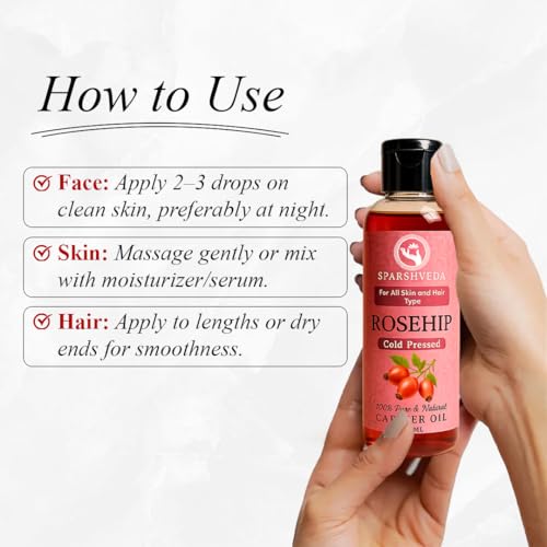 Image of Cold Pressed Rosehip Oil | Reduces Wrinkles, Hyperpigmentation & Stretch Marks | Boosts Collagen, Moisturizes Dry Skin | Natural Glow Enhancer | 120 m