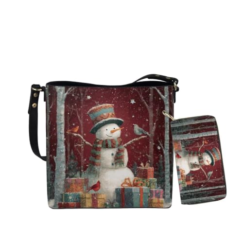 Image of HUGS IDEA Leather Purses and Handbag for Women Bucket Bag with Wrist Wallet 2 Packs
