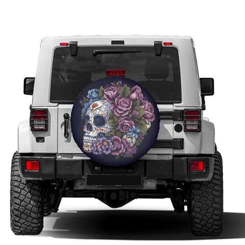 Image of Delerain Sugar Skull Spare Tire Covers for RV Trailer SUV Truck and Many Vehicle, Wheel Covers Sun Protector Waterproof, (14 Inch for Diameter 23 inch-27 inch)