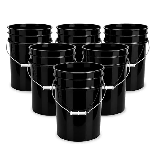 ePackageSupply 5 Gallon Bucket - Food Grade Bucket, Metal Handle Grip, BPA-Free, Heavy-Duty 90 Mil HDPE Plastic Pail, Stackable Utility Container, Made in USA, Lid Not Included, Black, 6 Packs