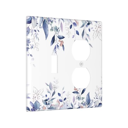 Decorative Outlet Covers Rustic Ink Blue Eucalyptus Leaves Sage leaf 2 Gang Outlet Cover Wall Plate Single Toggle Duplex Light Switch Cover Plate Switch Plate Covers for Bedroom Decor