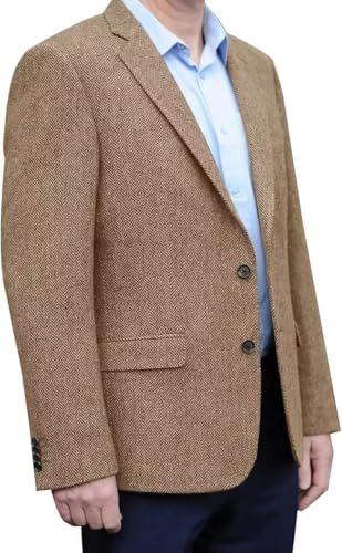 Mens Tweed Blazer Vintage Casual Herringbone Tweed Jackets Two Button British Wool Blend Sport Coat Khaki Jacket XL2