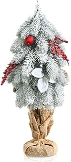 TANGZON 47CM/49CM Mini Christmas Tree, Snow Flocked Christmas Tree with Cement Base, Small Desktop Decoration Tree for Christmas Holiday and Home Office Decorations (49CM)