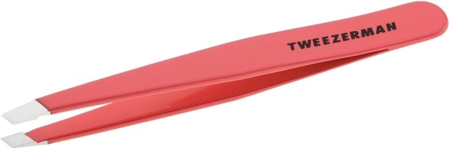 Tweezerman Stainless Steel Slant Tweezer - Eyebrow Tweezers for Women and Men (Geranium)