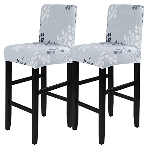 Image of SearchI Bar Stool Covers Set of 2, Stretch Washable Barstool Seat Covers, Counter Height Chair Covers for Kitchen Dining Room Cafe (Grey Leaf)