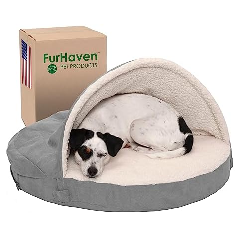 Furhaven 26" Round Orthopedic Dog Bed for Medium/Small Dogs w/ Removable Washable Cover, For Dogs Up to 30 lbs - Sherpa & Suede Snuggery - Gray, 26-inch Cover