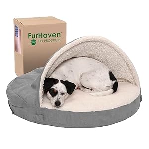 Furhaven 26″ Round Orthopedic Dog Bed for Medium/Small Dogs w/ Removable Washable Cover, For Dogs Up to 30 lbs – Sherpa & Suede Snuggery – Gray, 26-inch