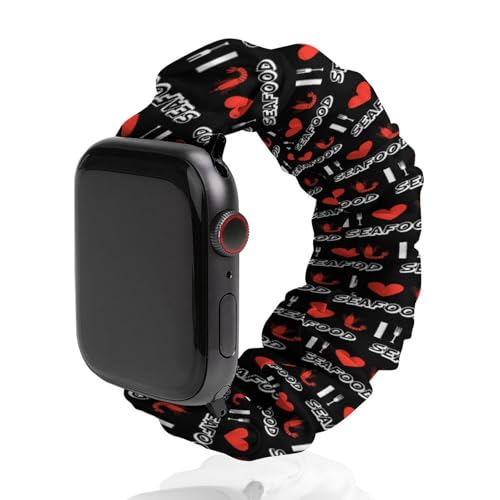Correa de reloj elástica con texto en inglés 'I Love Seafood' compatible con IWatch, divertidas correas de reloj inteligente para hombres y mujeres, 38 mm/40 mm, 42 mm/44 mm, 38mm/40mm, Poliéster, No