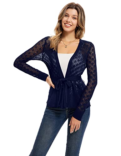Damen Strickjacken Schwarz Cardigan Latern Langarm Ausgehöhlter Strickpullover mit offener Vorderseite CL1237-03_00S Cover