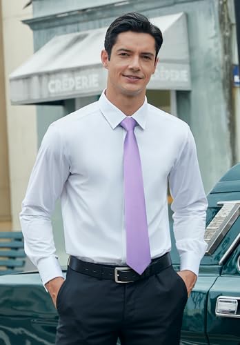 HISDERN Flieder Krawatten für Männer Hochzeit Seide Gewebt Krawatte mit Einstecktuch Manschettenknöpfe Set für Prom