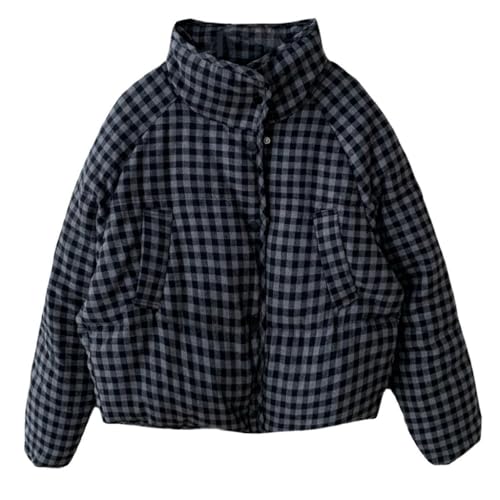 Doudoune courte à carreaux pour femme veste doudoune trapèze col montant rétro